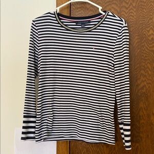 Tommy Hilfiger Women's Navy and white striped shirt..